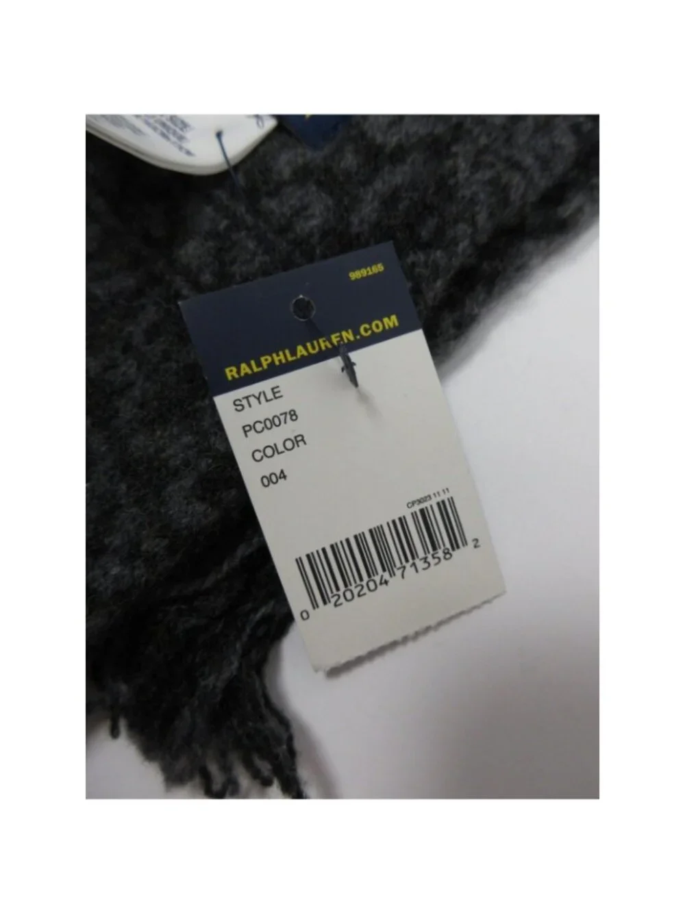 Polo Ralph Lauren Scarf One Size Charcoal Merino Wool Fair Isle Fringe